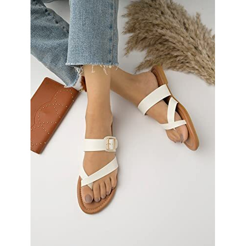 Shoetopia Stylish Side Buckle Detailed White Flats For Women & Girls /Uk4