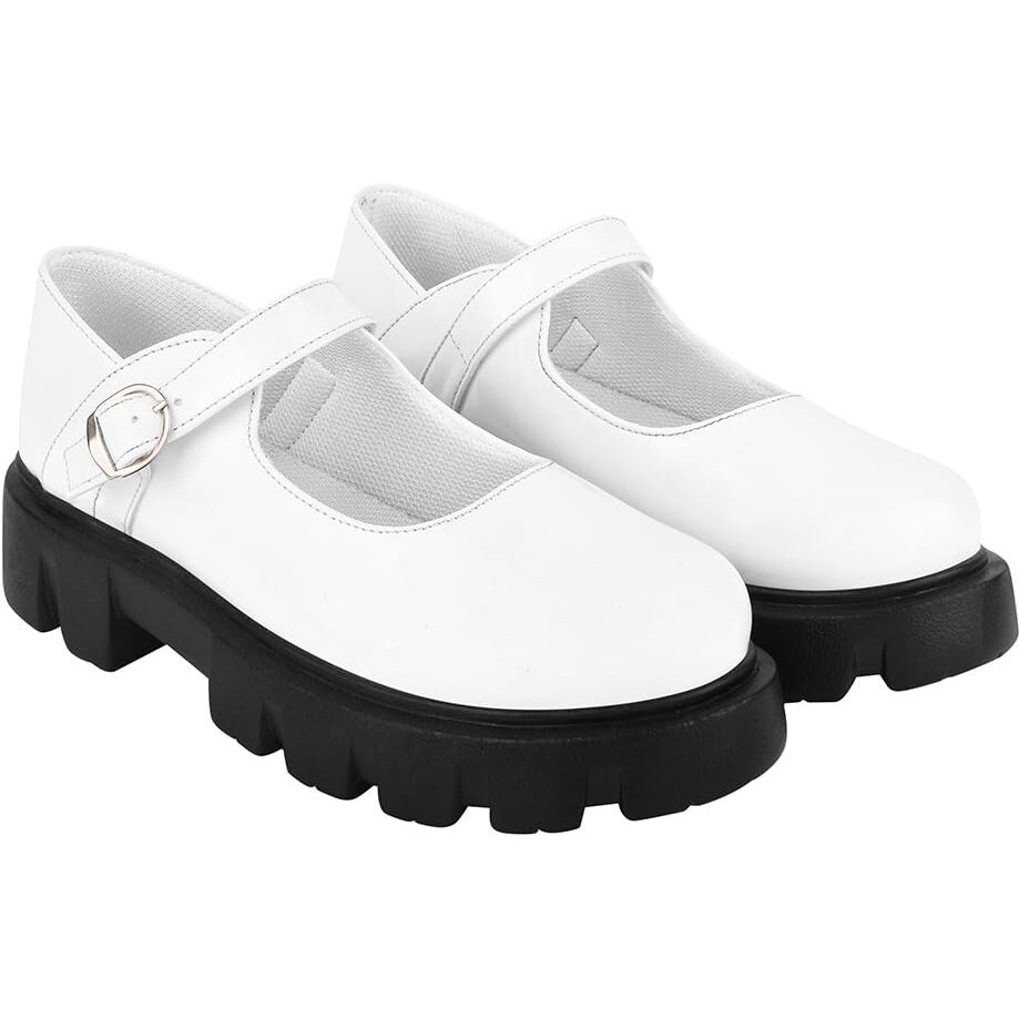 Shoetopia Smart Casual Buckle Detailed White Loafers For Women & Girls /Uk7