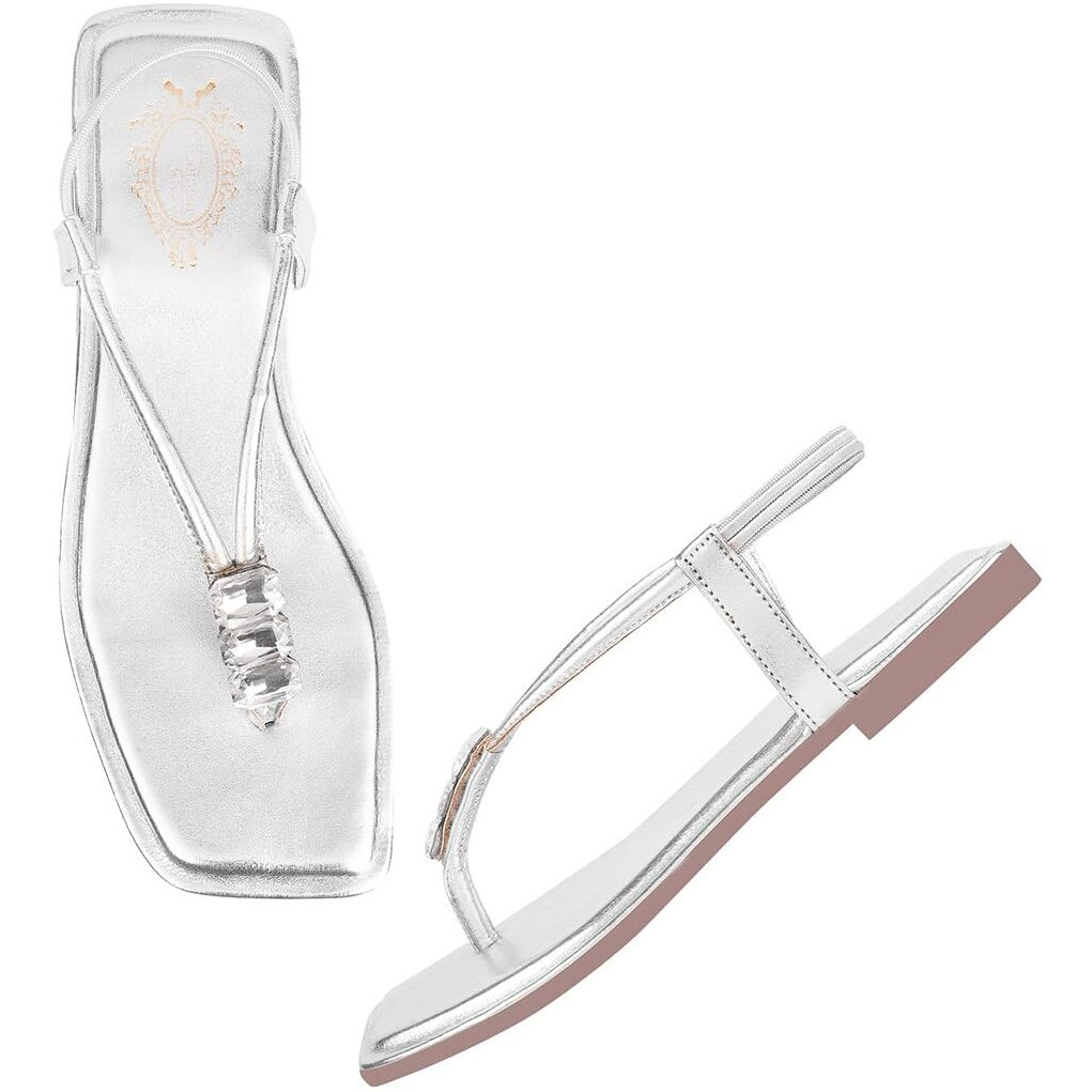 Shoetopia Women's Snd-131 Flat Sandal-9 Kids Uk (Snd-131-Silver)-Eu42