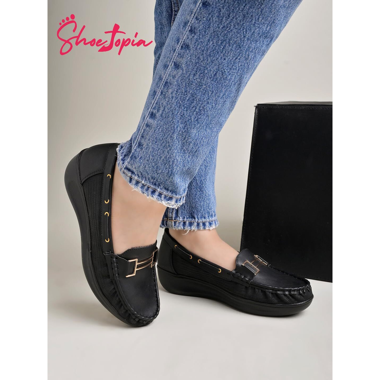 Shoetopia Upper Buckle Detailed Black Loafers For Girls & Gilrs-Eu36