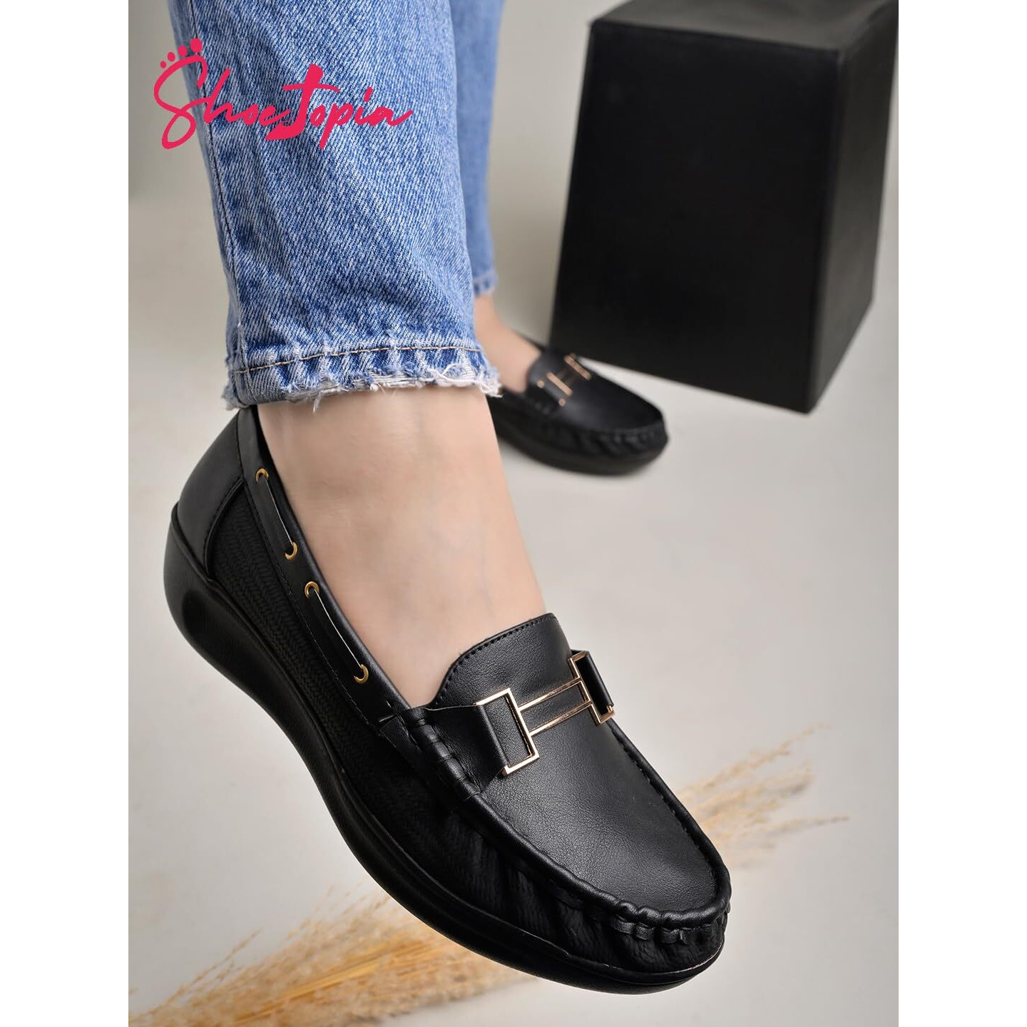 Shoetopia Upper Buckle Detailed Black Loafers For Girls & Gilrs-Eu36