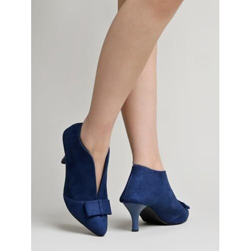 Shoetopia Women's Bluesuede Ankle Boot Heels  Pointed Toe With Bow Detail, Stylish & Comfortable Shoes Eu39