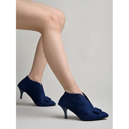 Shoetopia Women's Bluesuede Ankle Boot Heels  Pointed Toe With Bow Detail, Stylish & Comfortable Shoes Eu39