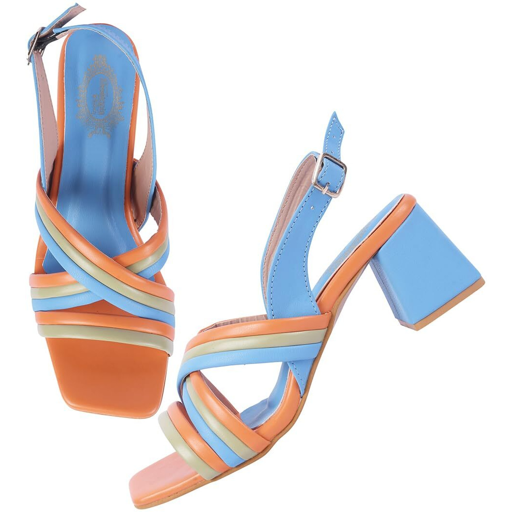 Shoetopia Multicolored Strappy Blue Block Heels For Women & Girls-Eu40