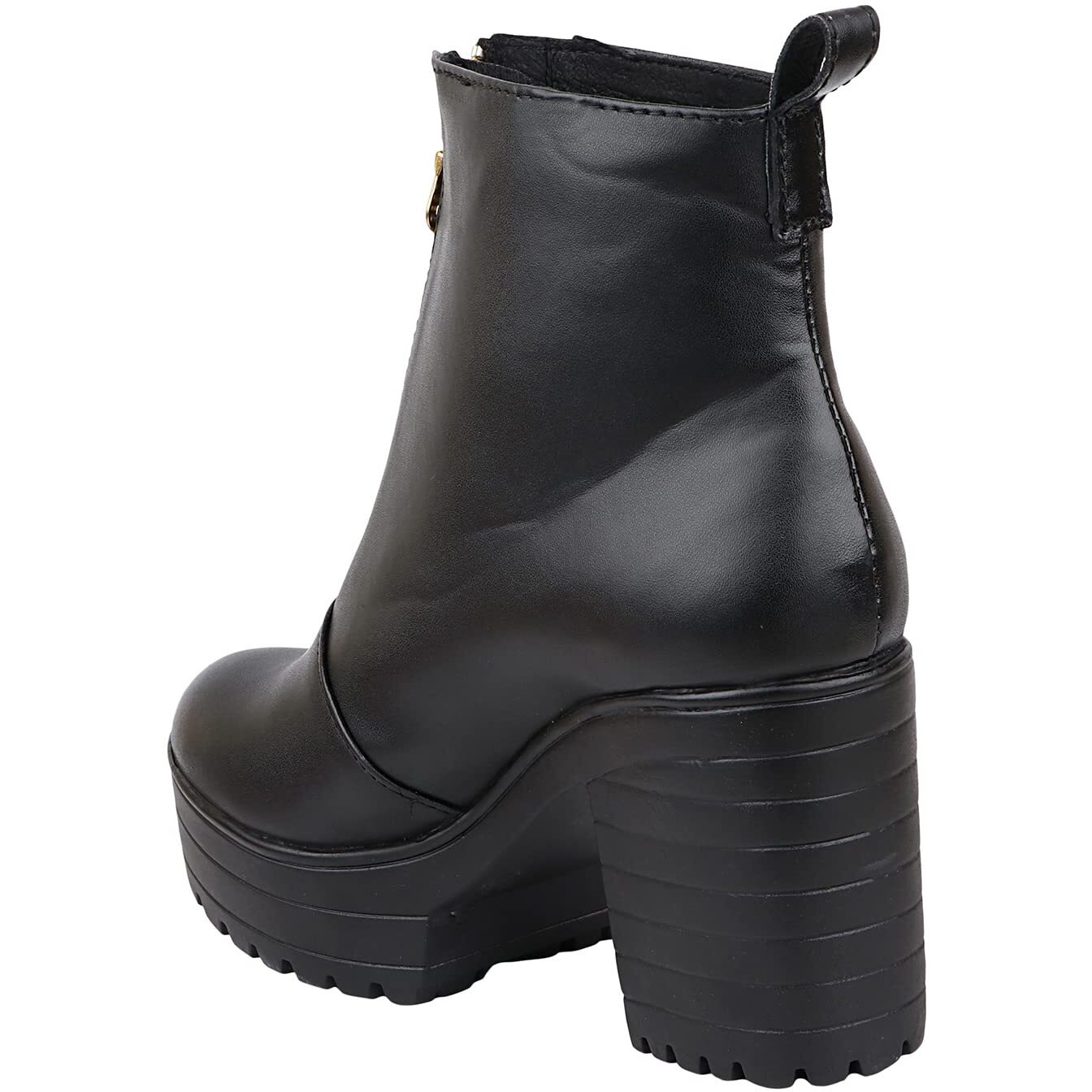 Shoetopia Womens Black Solid Zipper Block Heeled Boots