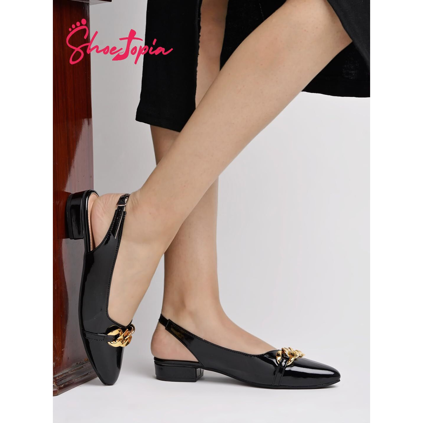 Shoetopia Pointed Toe Flat Black Belly For Girls-Eu37
