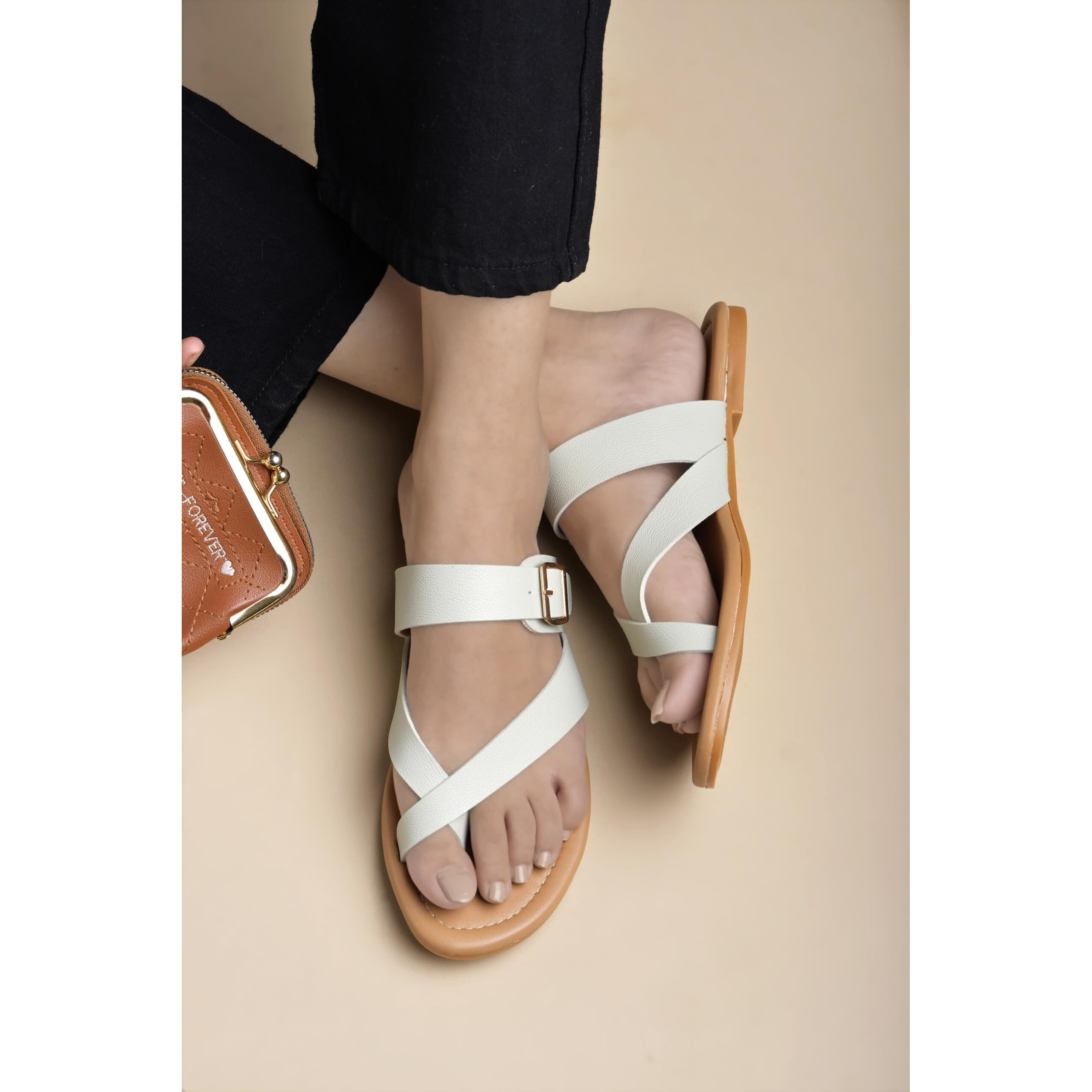 Shoetopia Stylish Side Buckle Detailed Green Flats For Women & Girls /Eu37