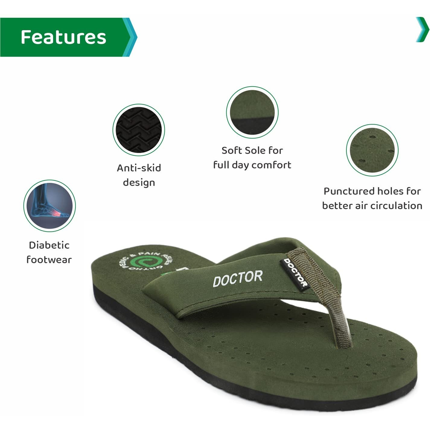 Ortho Joy Extra Soft Doctor Ortho Slippers For Men | Comfortable Green Slippers