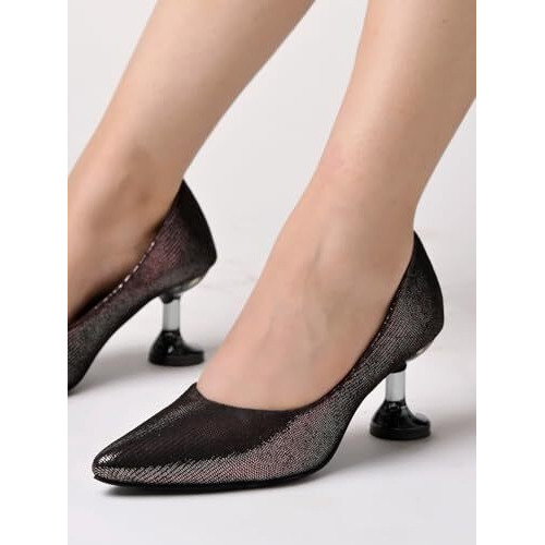 Shoetopia Shimmer Decor Pointed Toe Stylish Wine Pumps For Women & Girls /Eu41