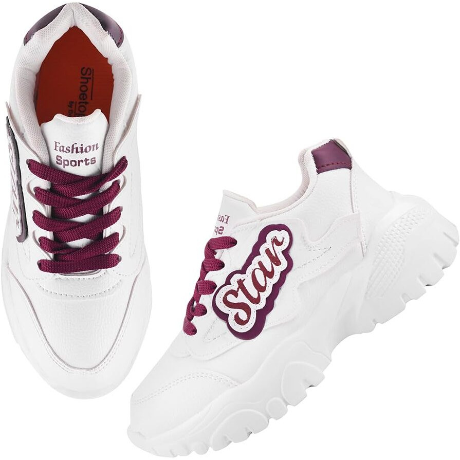 Shoetopia Women's Block Heel Sneakers Purple