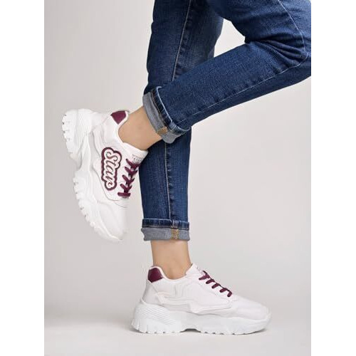 Shoetopia Women's Block Heel Sneakers Purple