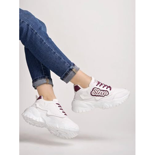 Shoetopia Women's Block Heel Sneakers Purple