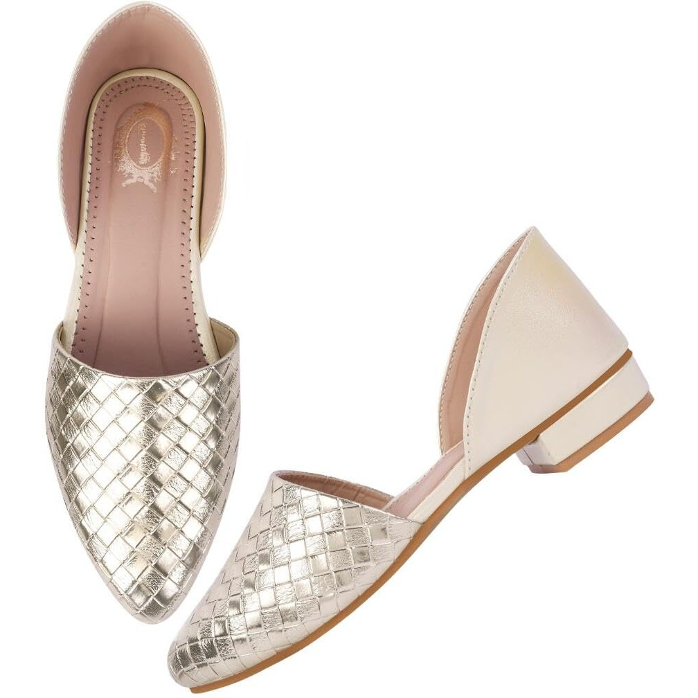 Shoetopia Textured Golden Serena Ballerinas For Women & Girls-Eu36