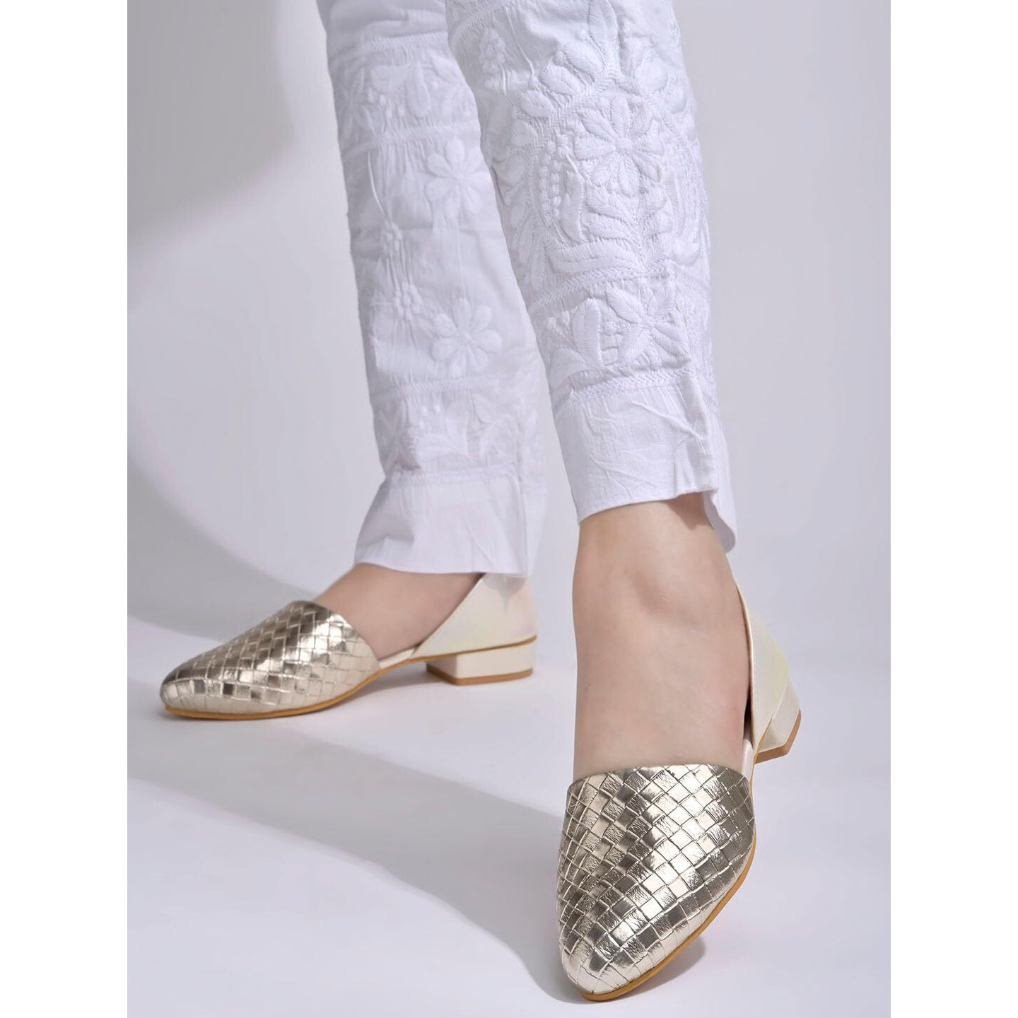 Shoetopia Textured Golden Serena Ballerinas For Women & Girls-Eu36