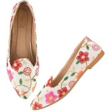 Shoetopai Women's Multi Ethnic Embroidered Slip-On Belly With Mirror Work  Traditional Multicolor Juttis For Casual & Festive Eu38