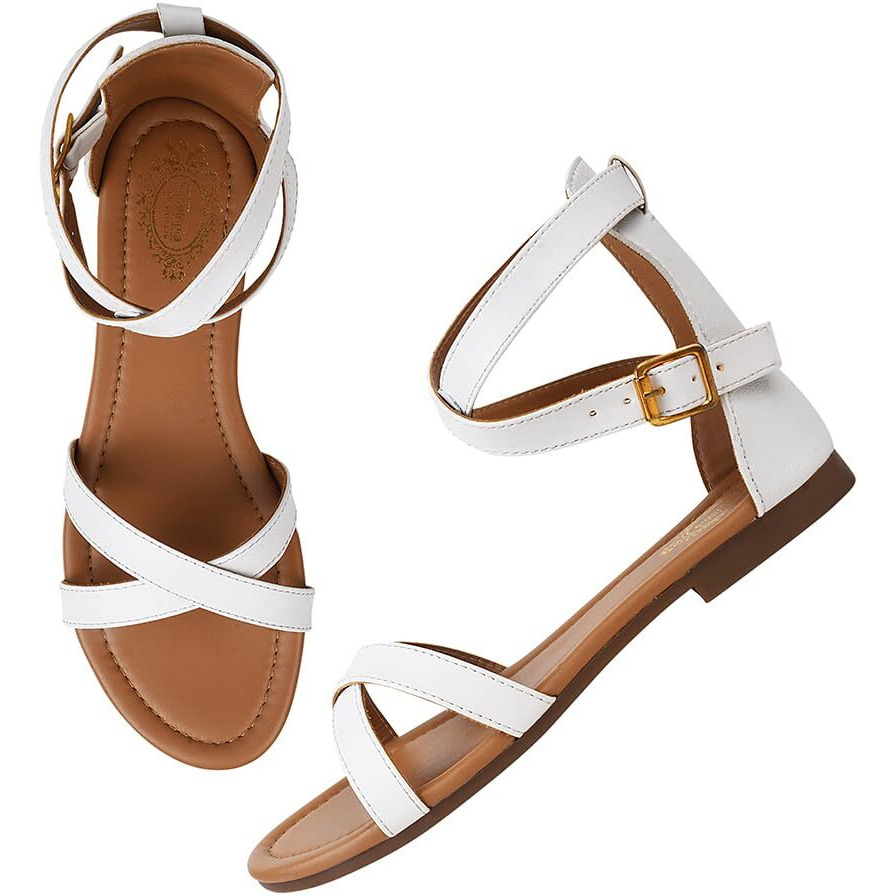 Shoetopia Casual White Flat Sandals For Women & Girls /Eu40