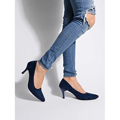 Shoetopia Women's Block Heel Pumps Blue /Eu35 / Uk2
