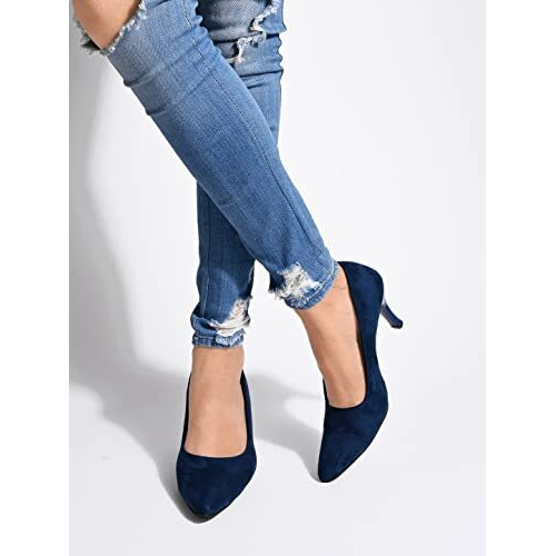 Shoetopia Women's Block Heel Pumps Blue /Eu35 / Uk2