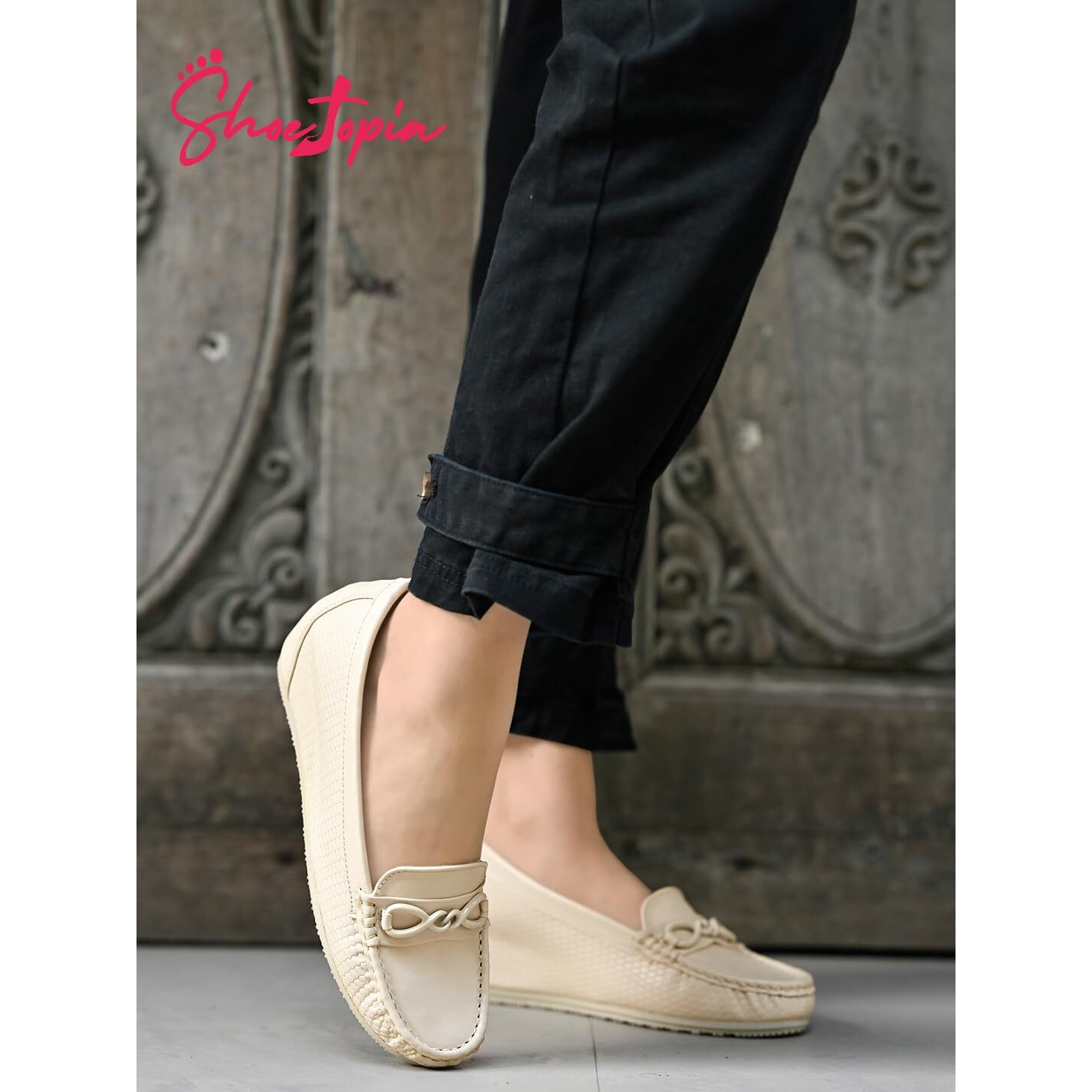 Shoetopia Smart Casual Buckle Detailed Cream Loafers For Girls-Eu38