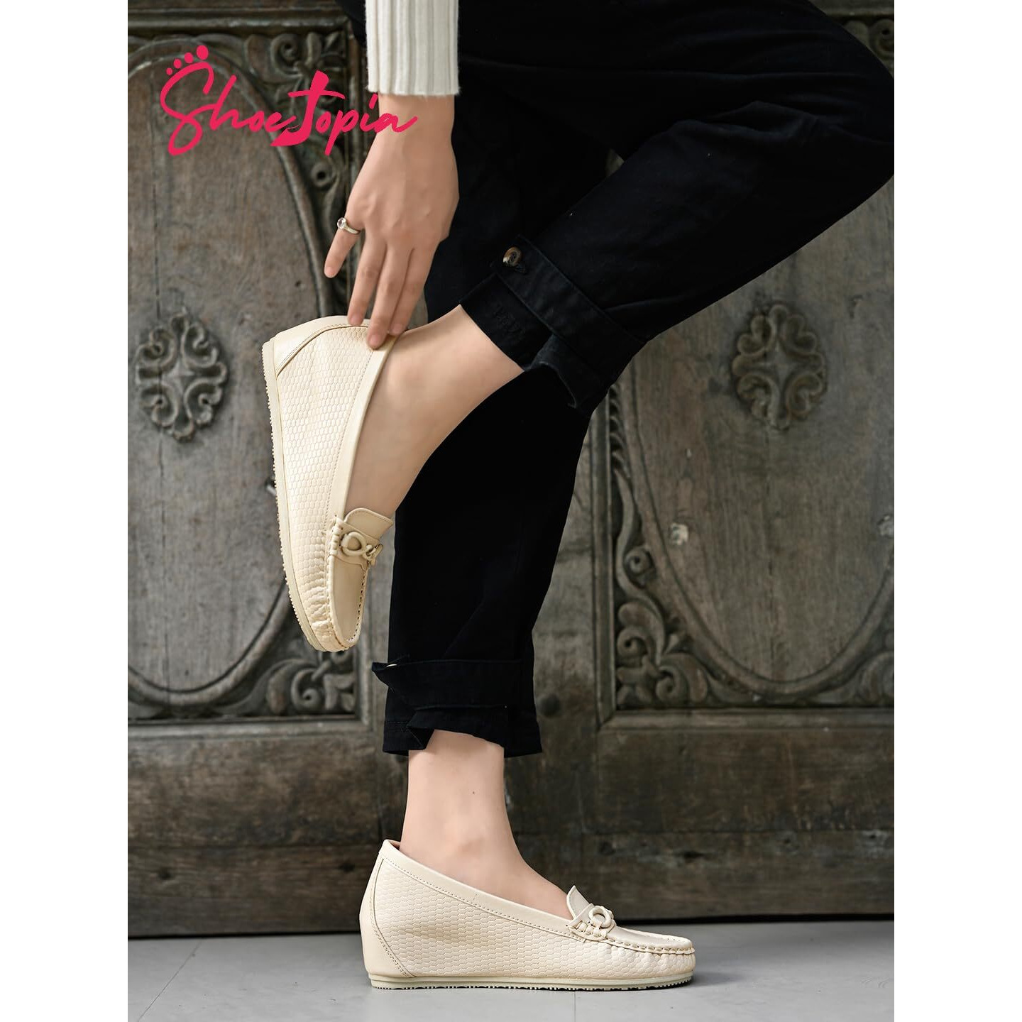 Shoetopia Smart Casual Buckle Detailed Cream Loafers For Girls-Eu38