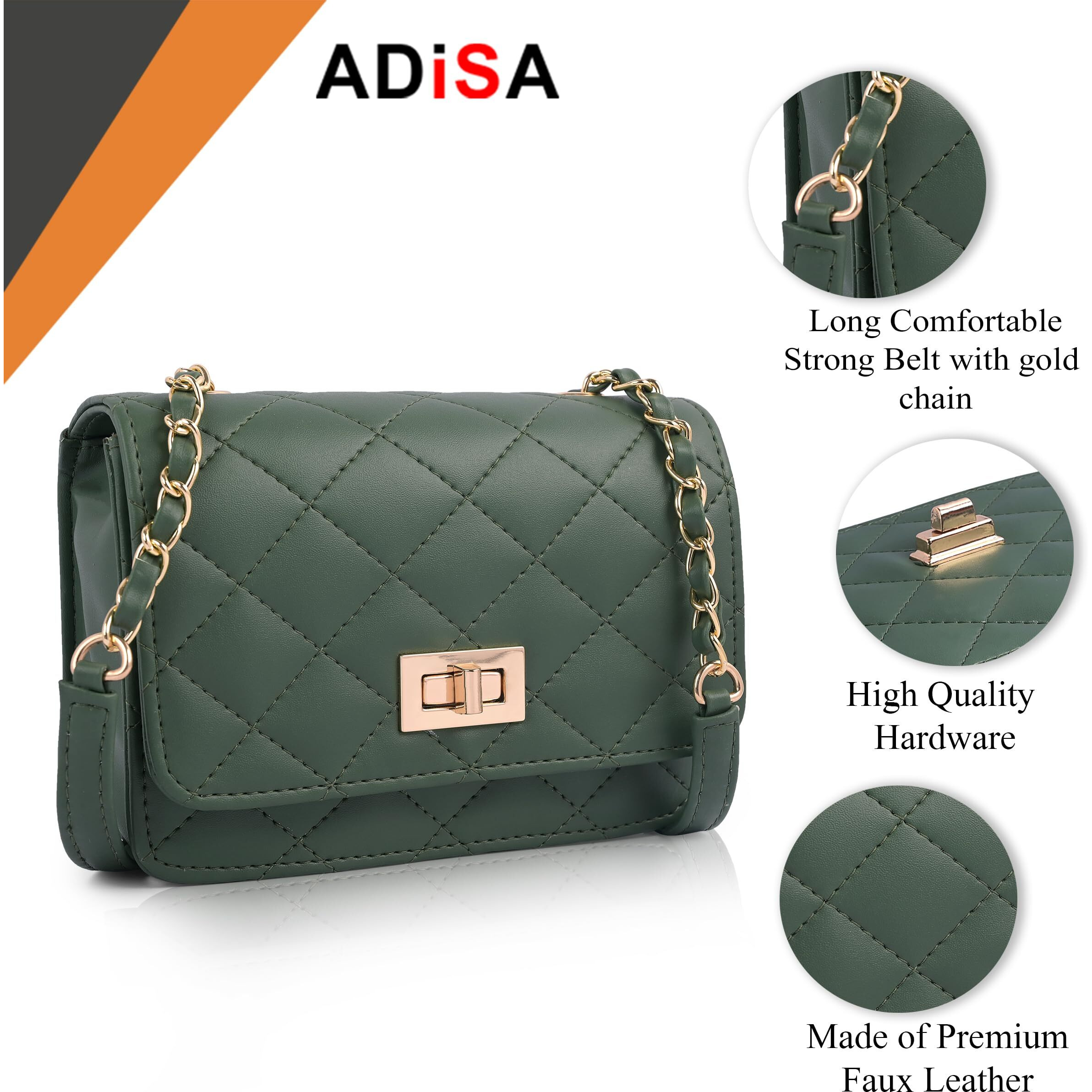 Adisa Women's Girls Quilted Cross Body Sling Bag (Sl5059-New) (Dark Green)