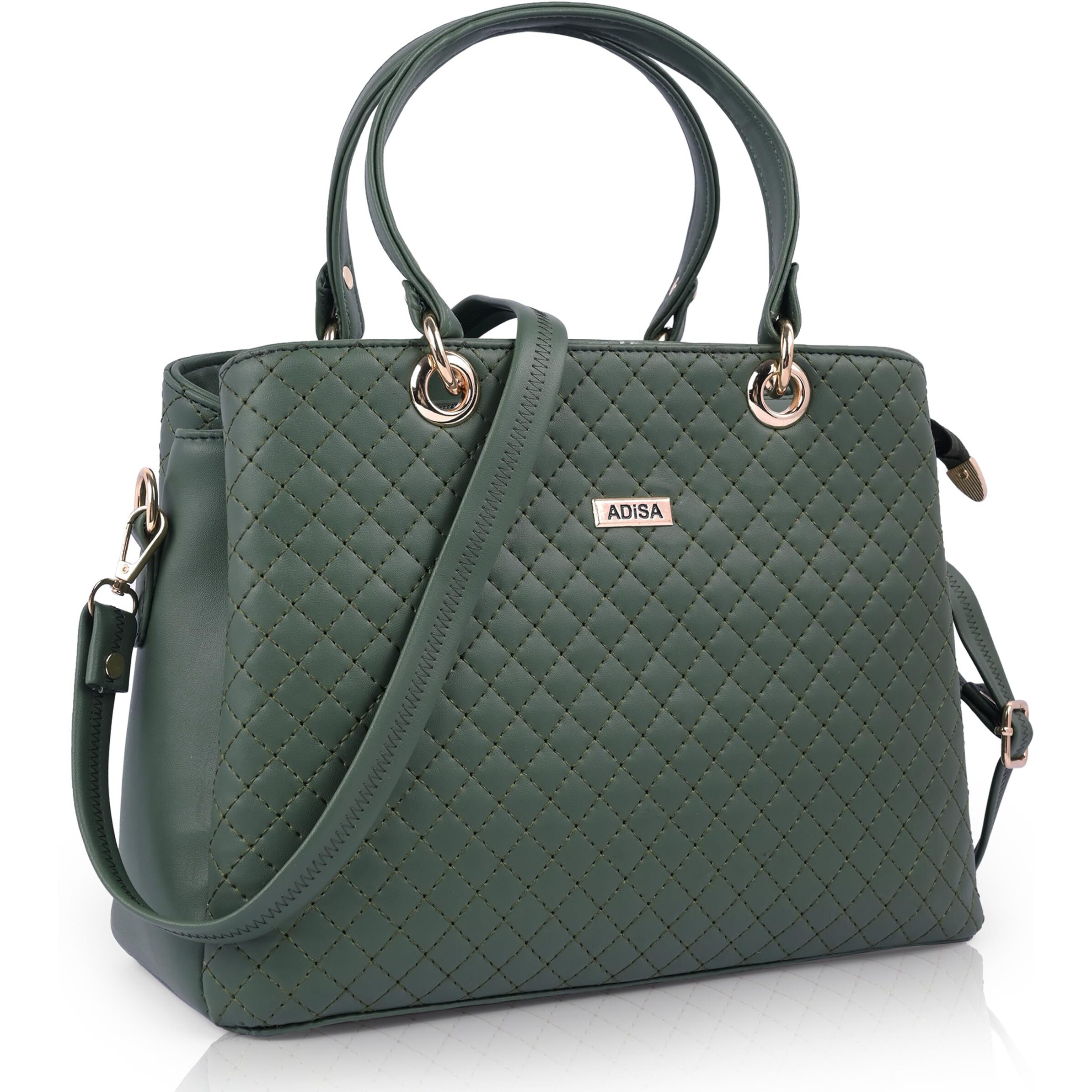 Adisa Quilted Handbag Shoulder Bag For Women And Girls With Detachable Sling Belt (Ad4077) (Dark Green)