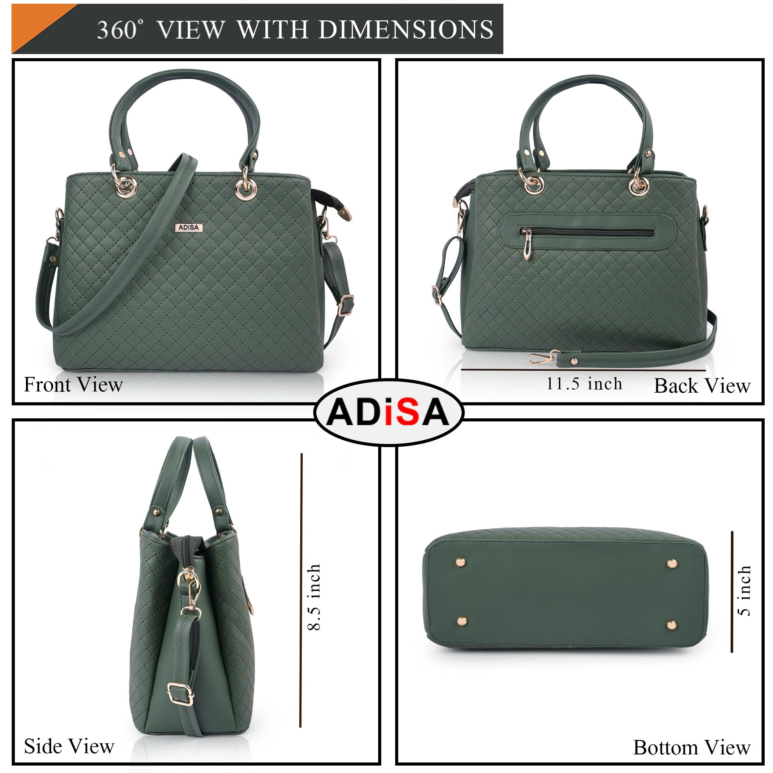 Adisa Quilted Handbag Shoulder Bag For Women And Girls With Detachable Sling Belt (Ad4077) (Dark Green)