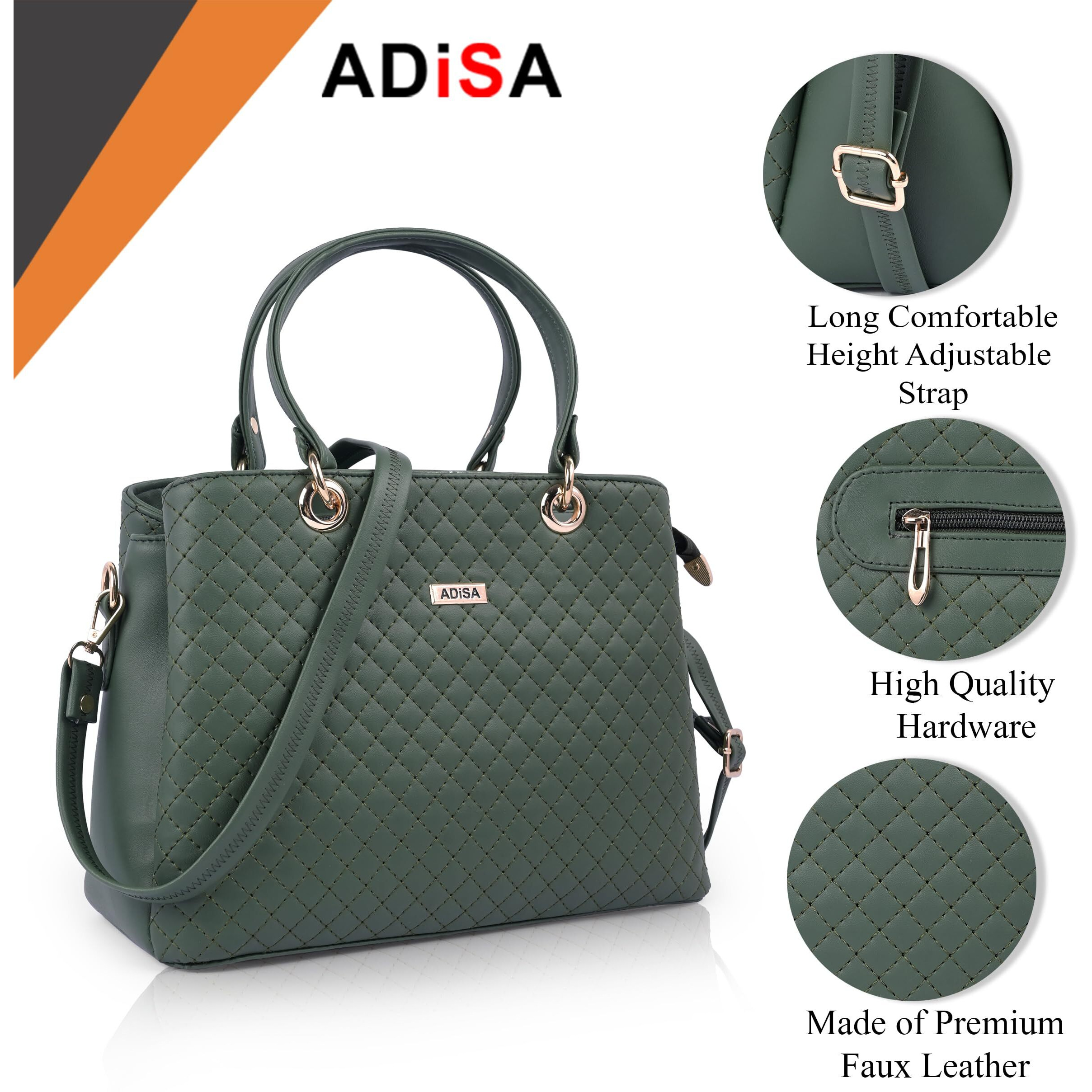 Adisa Quilted Handbag Shoulder Bag For Women And Girls With Detachable Sling Belt (Ad4077) (Dark Green)