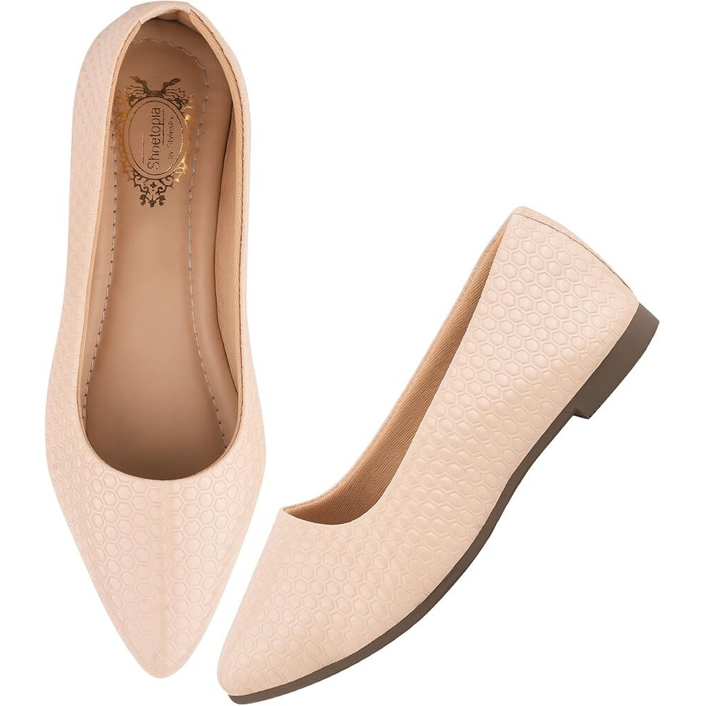 Shoetopia Women's Creamtextured Bellies  Stylish Pointed Toe Flats For Office, Casual & Daily Eu38
