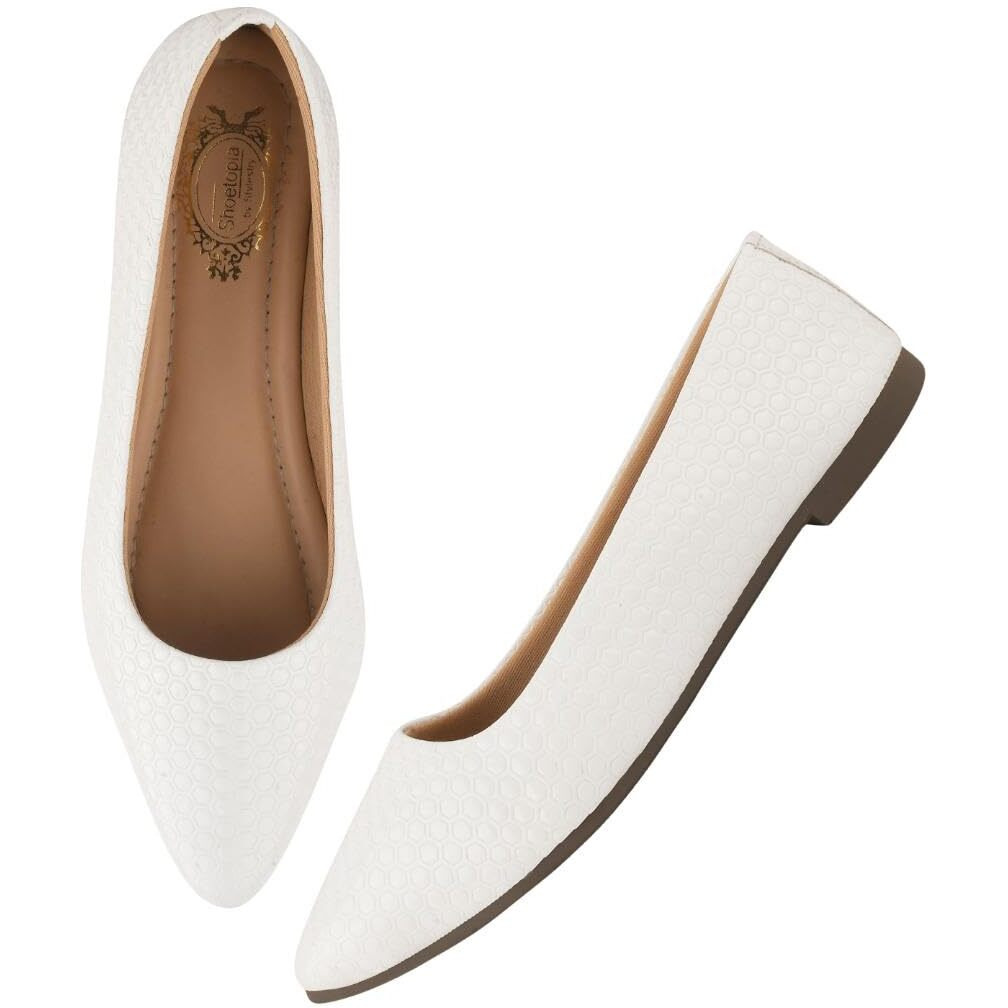 Shoetopia Women's Whitetextured Bellies  Stylish Pointed Toe Flats For Office, Casual & Daily Eu40