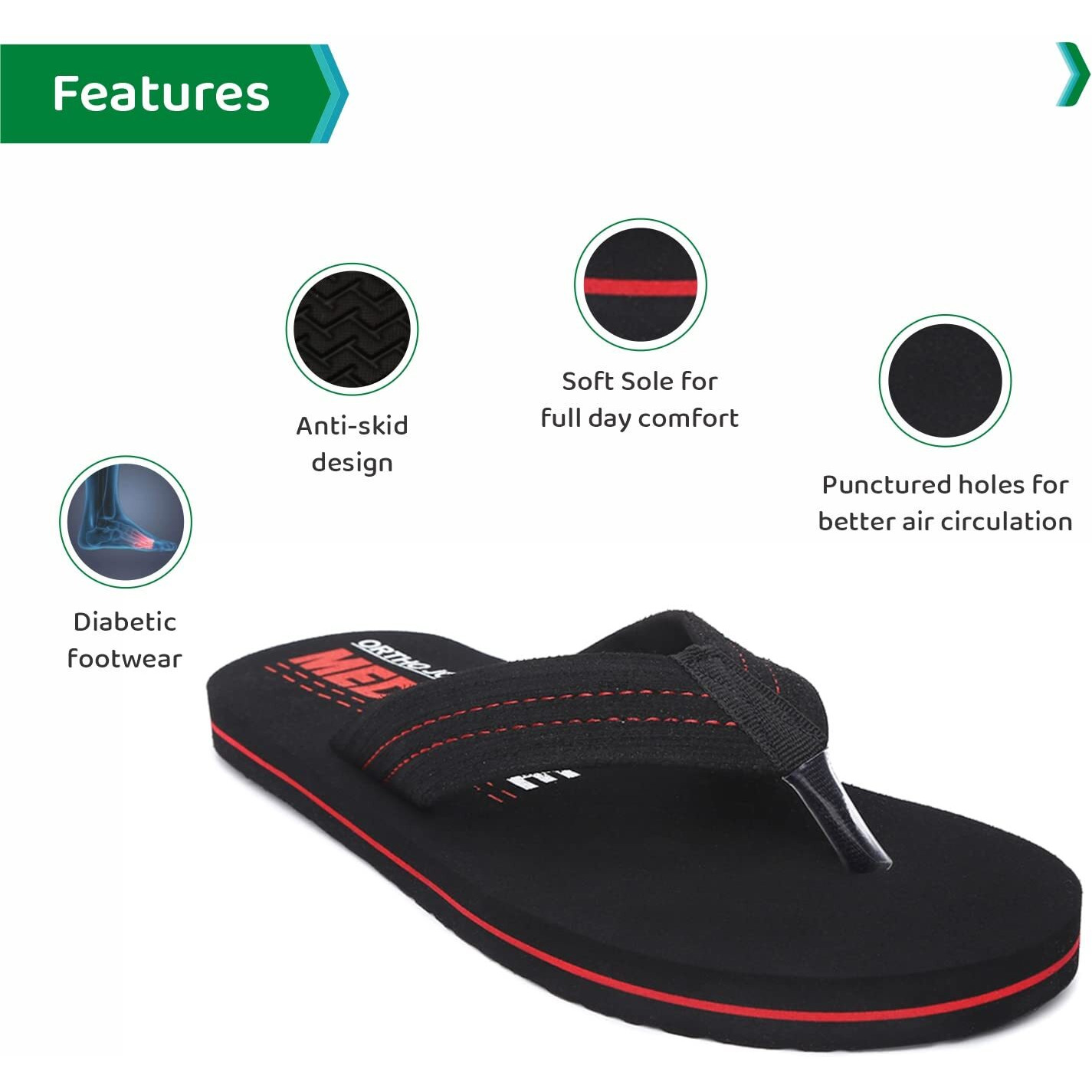 Ortho Joy Men's Comfortable Medicare Extra Soft Doctor Ortho Slippers (Black, 6 Uk)