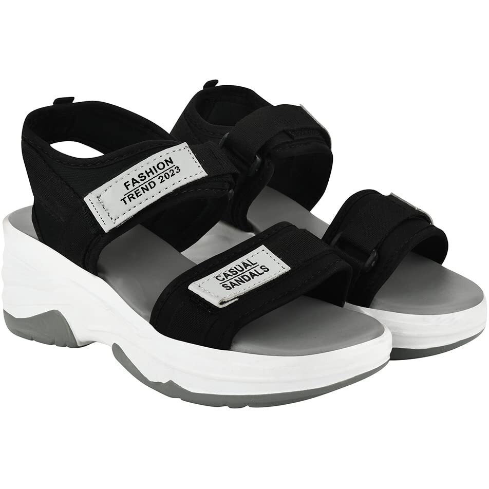 Shoetopia Lightweight Comfortable & Trendy Flatforms Grey Sandals For Women & Girls /Uk3
