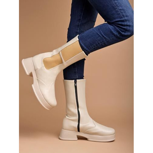 Shoetopia Smart Casual Cream Long Boots For Women & Girls /Eu40