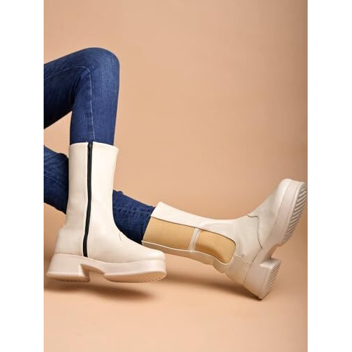 Shoetopia Smart Casual Cream Long Boots For Women & Girls /Eu40