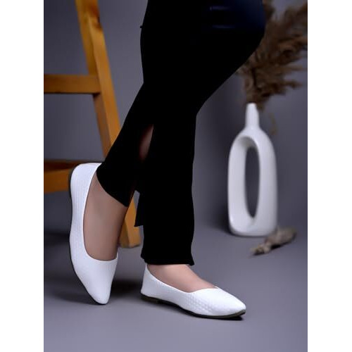 Shoetopia Women's Whitetextured Bellies  Stylish Pointed Toe Flats For Office, Casual & Daily Eu39