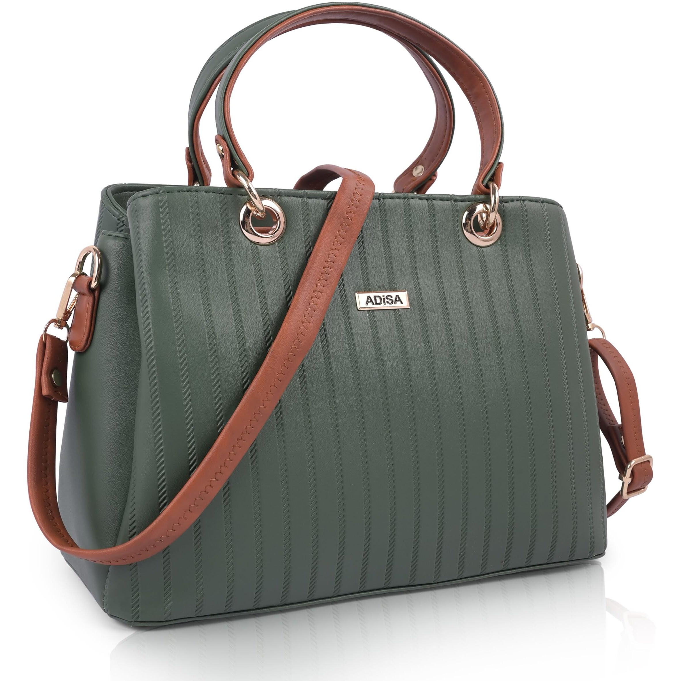 Adisa Texture Stripes Handbag Shoulder Bag For Women And Girls With Sling Belt (Dark Green)