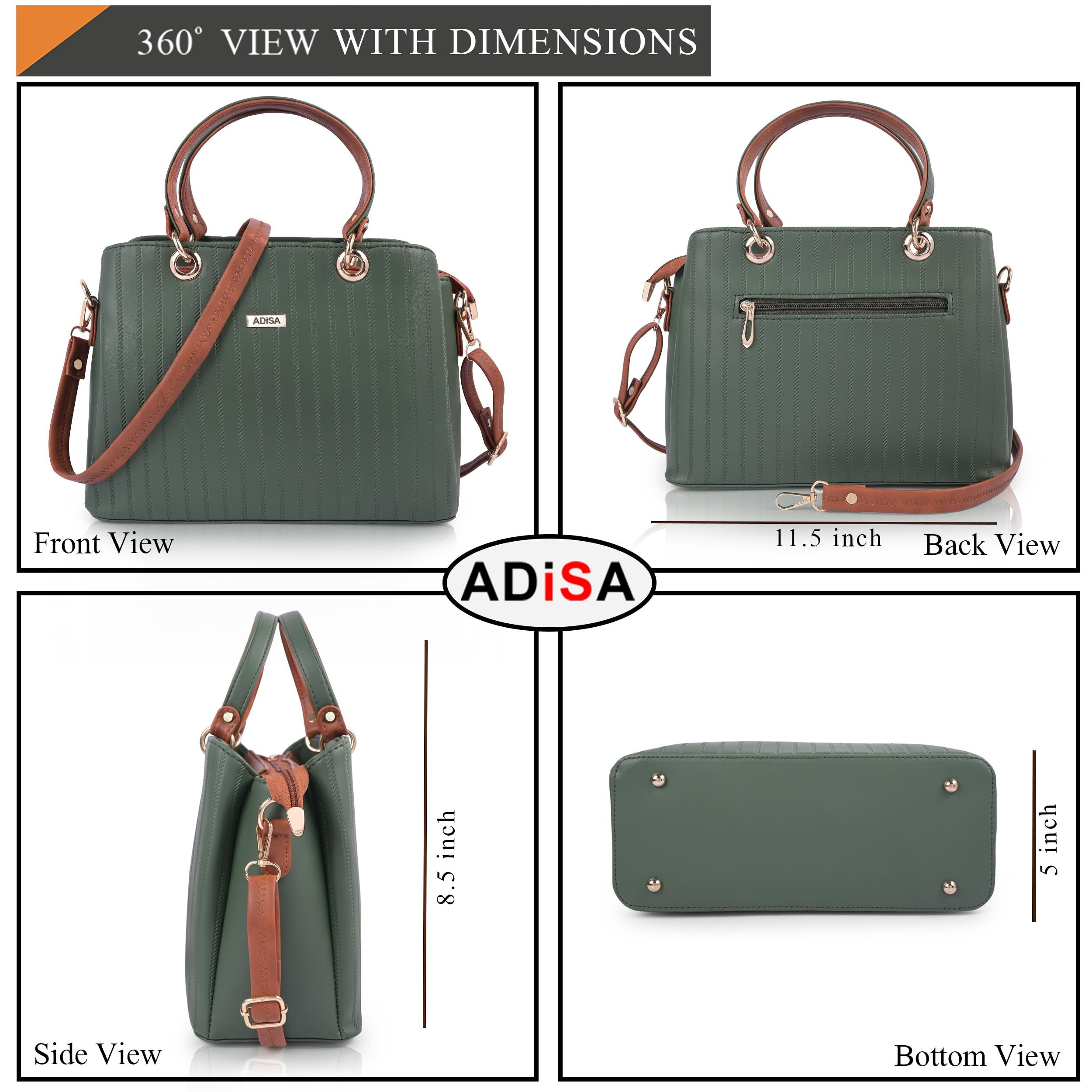 Adisa Texture Stripes Handbag Shoulder Bag For Women And Girls With Sling Belt (Dark Green)