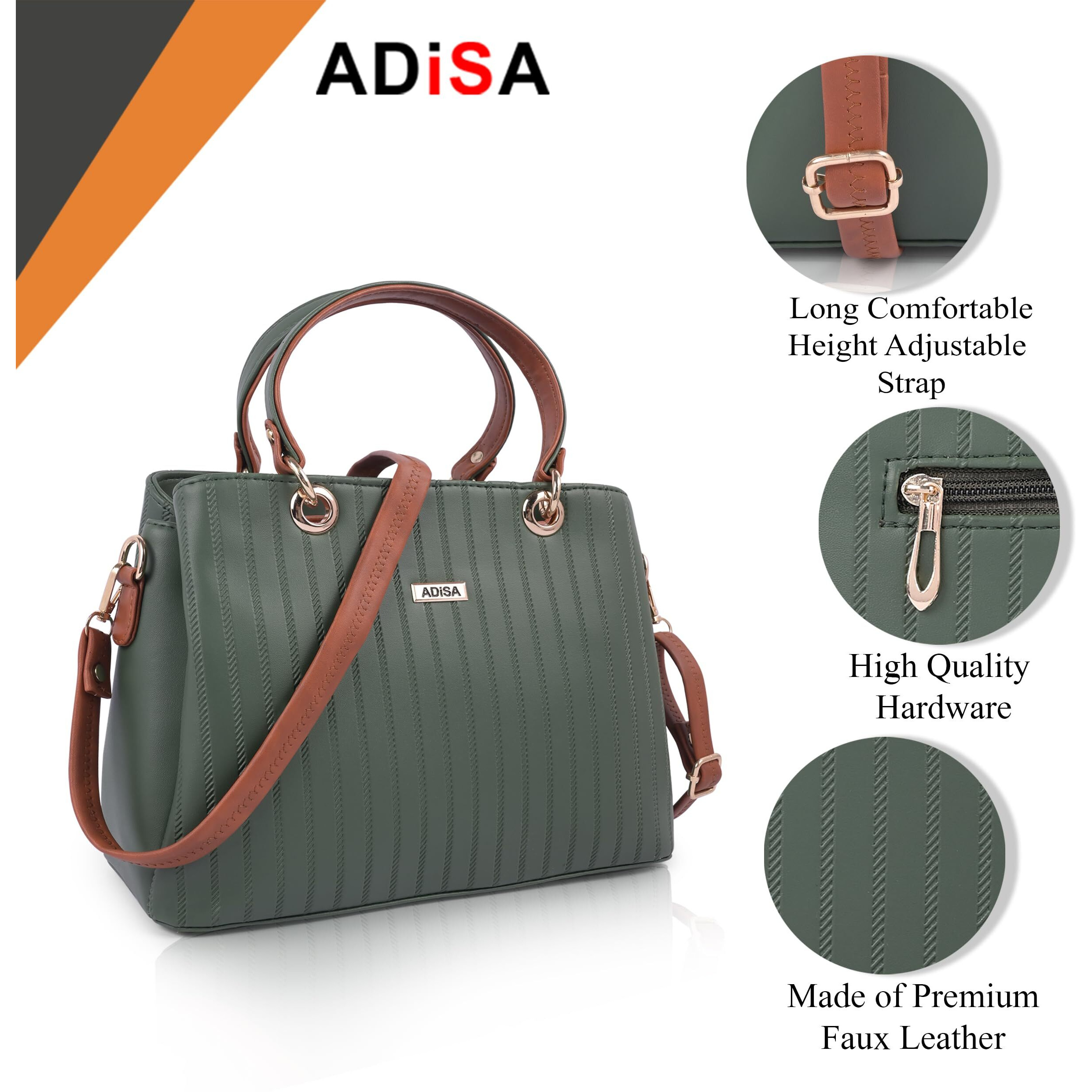 Adisa Texture Stripes Handbag Shoulder Bag For Women And Girls With Sling Belt (Dark Green)
