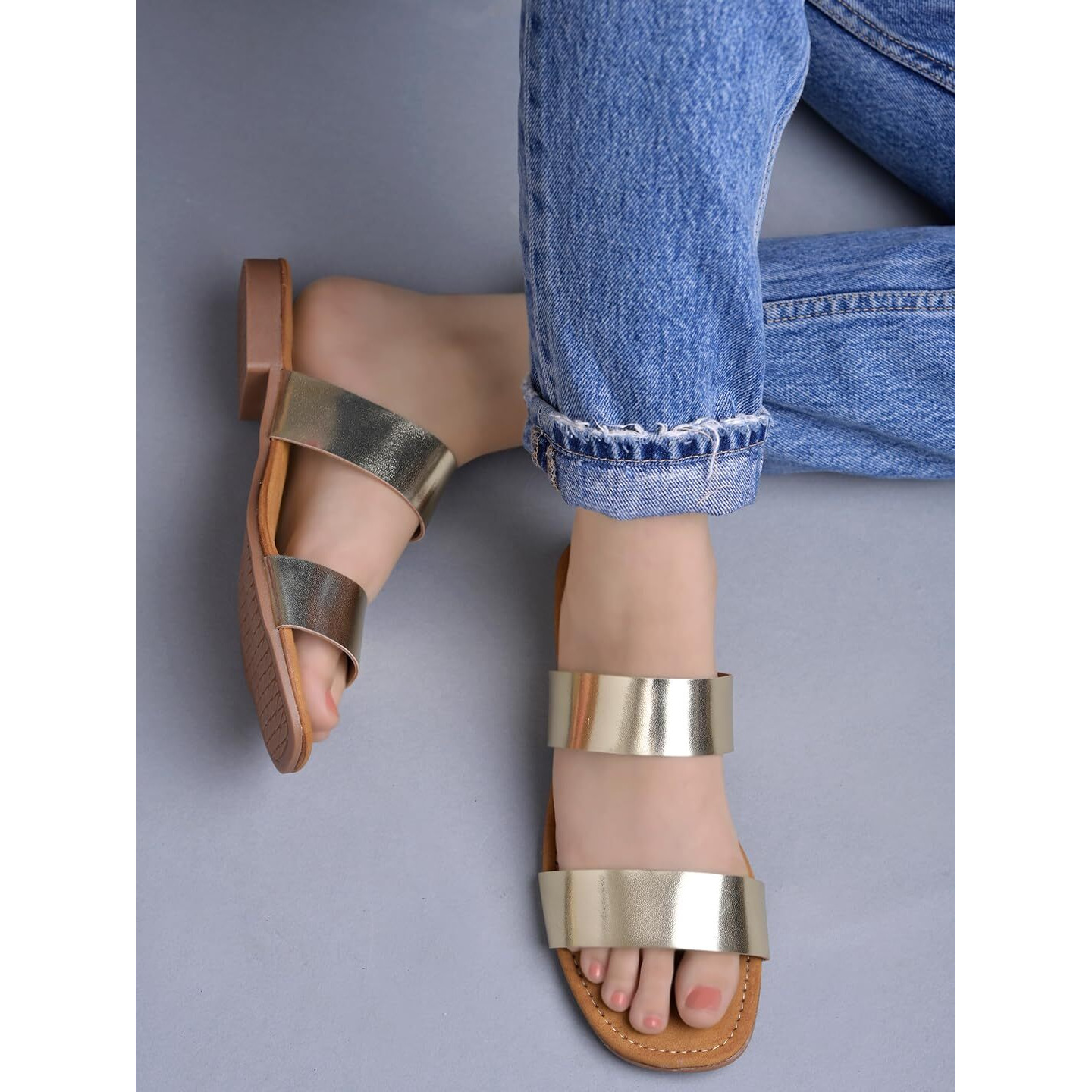Shoetopia Embellished Stylish Golden Flats For Women /Eu42