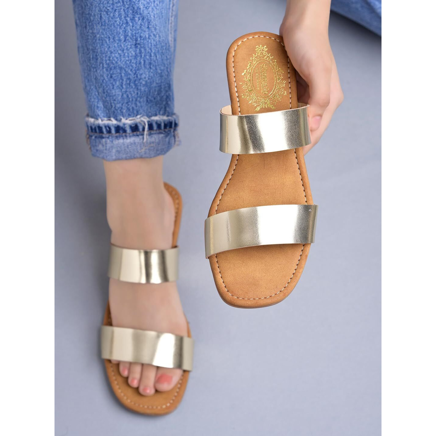 Shoetopia Embellished Stylish Golden Flats For Women /Eu42