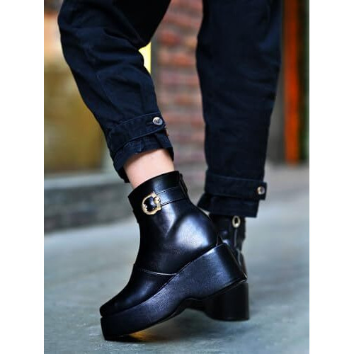 Shoetopia Ankle Length Black Boots For Women /Eu38