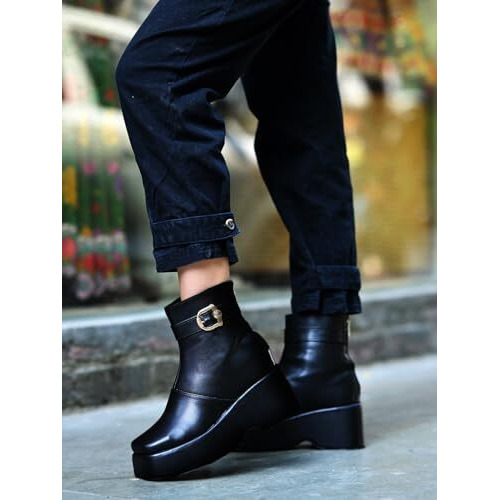 Shoetopia Ankle Length Black Boots For Women /Eu38