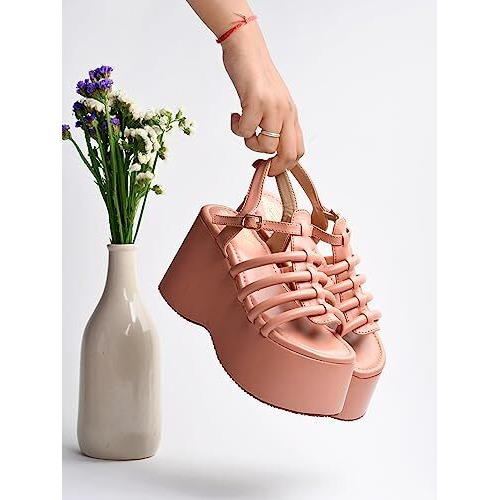Shoetopia Girls P-100 Peach Wedge Sandal - 6 Uk (Girls-P-100-Peach)