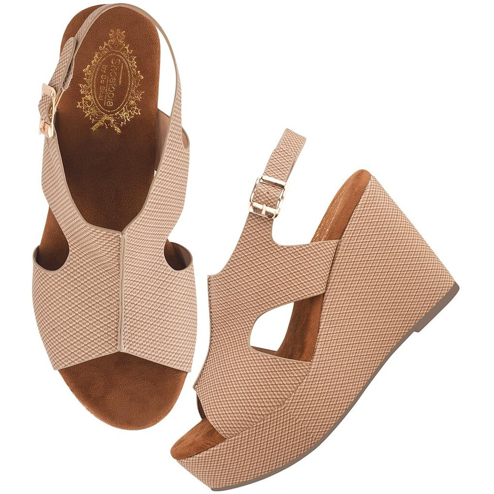 Shoetopia Comfortable Peep Toe Beige Wedges For Women & Girls /Eu39