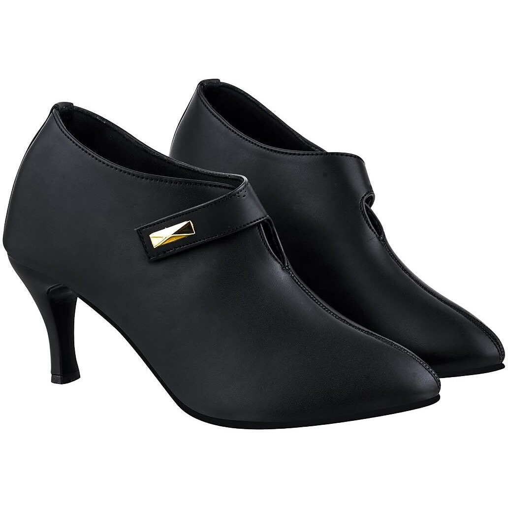 Shoetopia Women's Black Pointed Toe Heeled Bellies  Elegant Slip-On Pumps With Strap Detail | Office Shoes Eu36