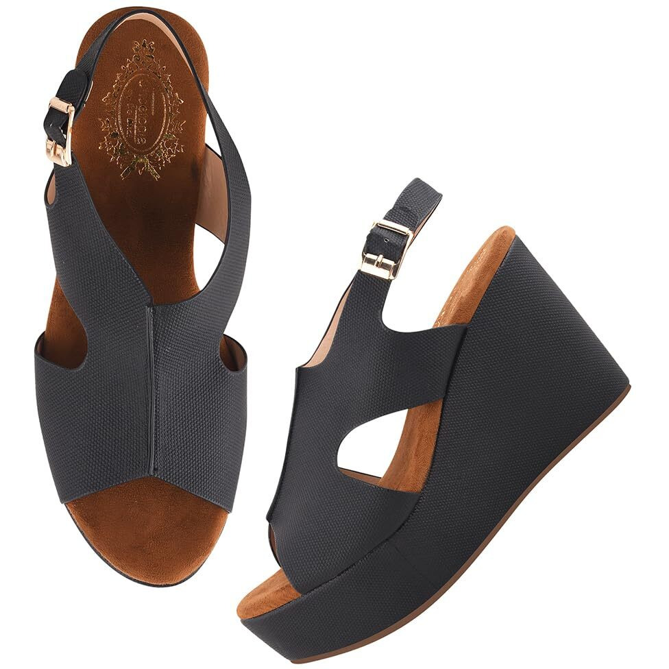 Shoetopia Comfortable Peep Toe Black Wedges For Women & Girls /Eu36