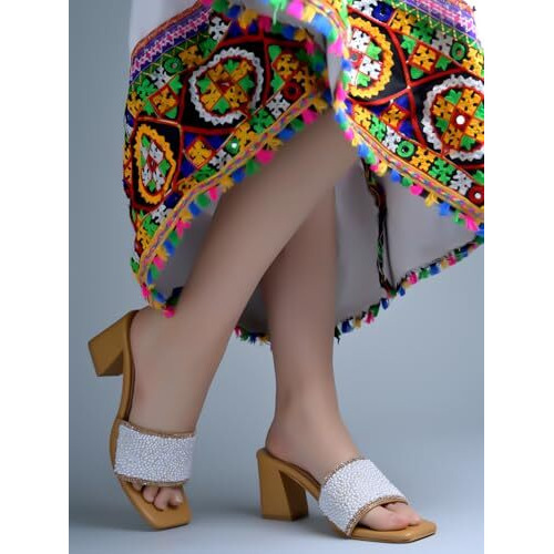 Shoetopia Embellished Pearl Kitten Heels For Women & Girls /Eu36