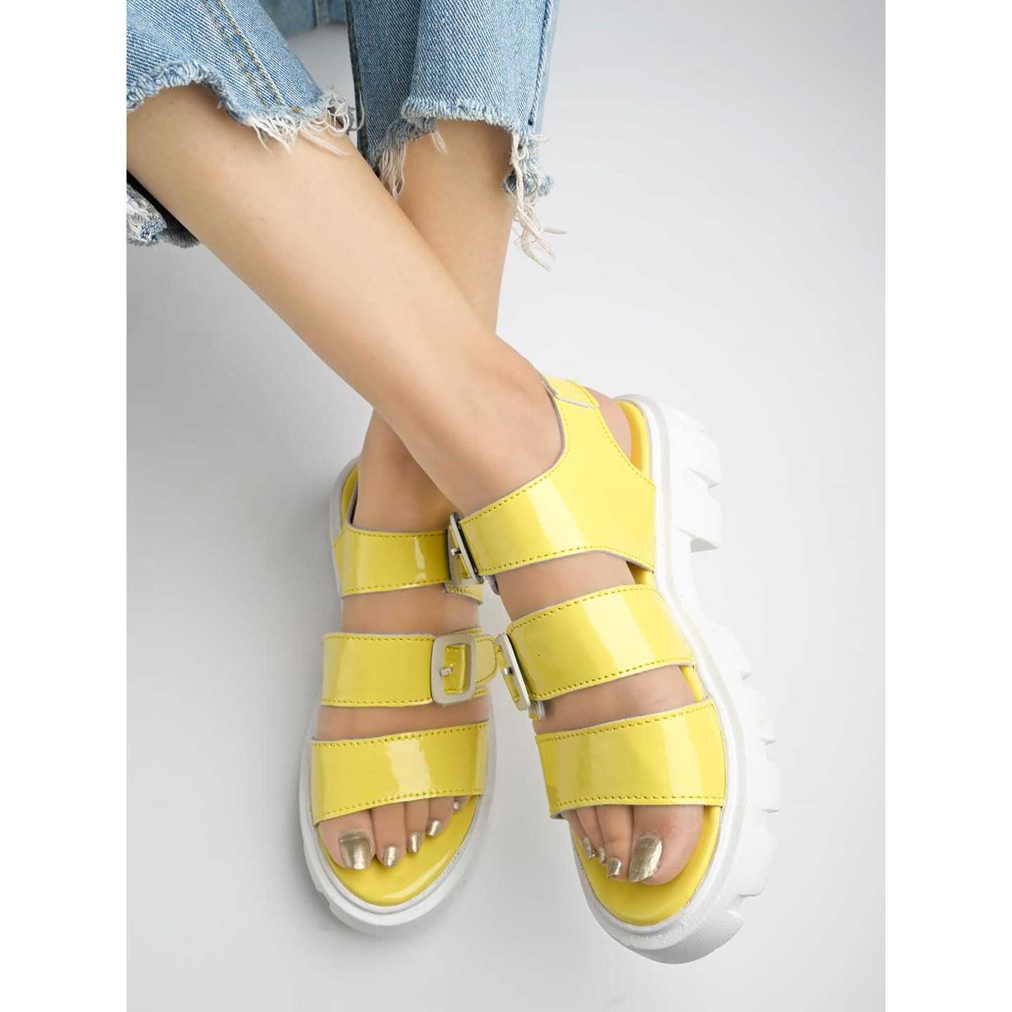 Shoetopia Smart Casual Yellow Sandals For Women & Girls /Uk3