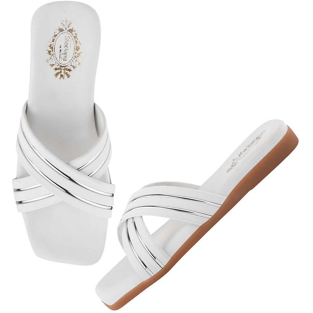 Shoetopia Embellished Cross Strap White Flats For Women /Eu41