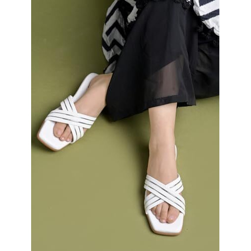 Shoetopia Embellished Cross Strap White Flats For Women /Eu41